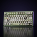 Bamboo & Butterfly Keycap Set - Green PBT on a dark violet-lit backdrop