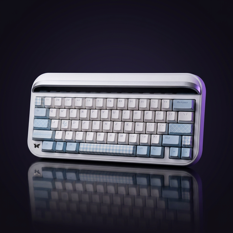 Romance Poem Keycap Set - 139pc Blue PBT on a dark violet-lit backdrop