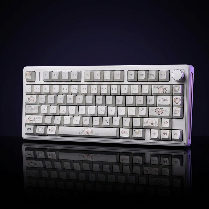 Fluffy Rabbit Keycap Set - 129pc PBT on a dark violet-lit backdrop