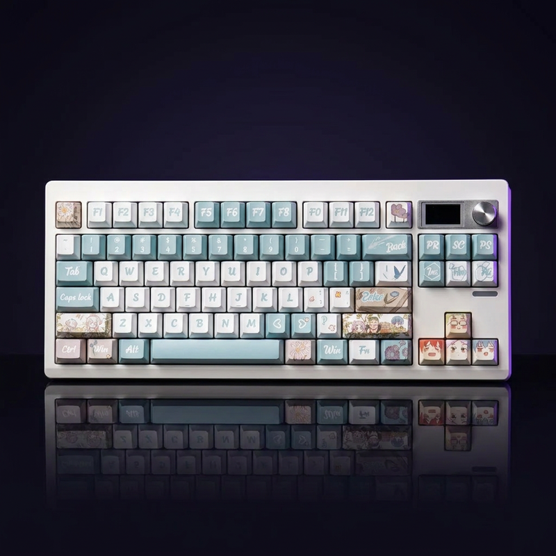 Frieren Keycap Set - 140pc PBT on a dark violet-lit backdrop