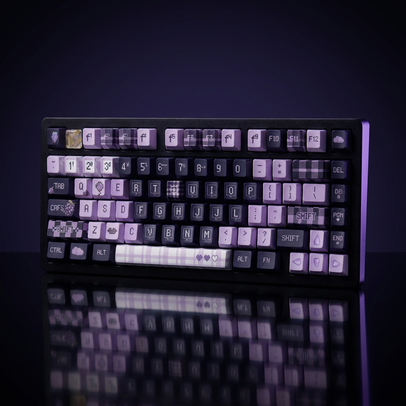Grape Pixel Keycap Set - 137pc PBT on a dark violet-lit backdrop