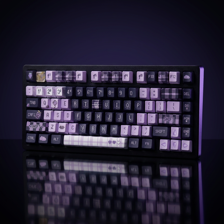 Grape Pixel Keycap Set - 137pc PBT on a dark violet-lit backdrop