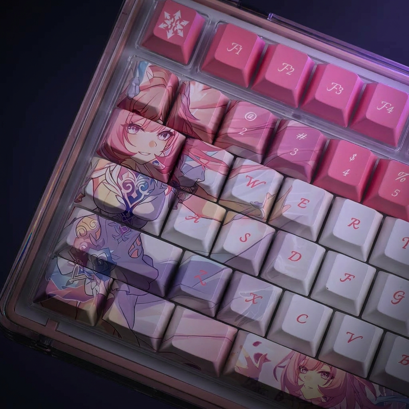 Cyrene Honkai Star Rail Keycap Set - PBT on a dark violet-lit backdrop