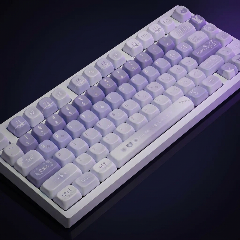 Moonlit Butterfly Keycap Set - 144pc PBT on a dark violet-lit backdrop