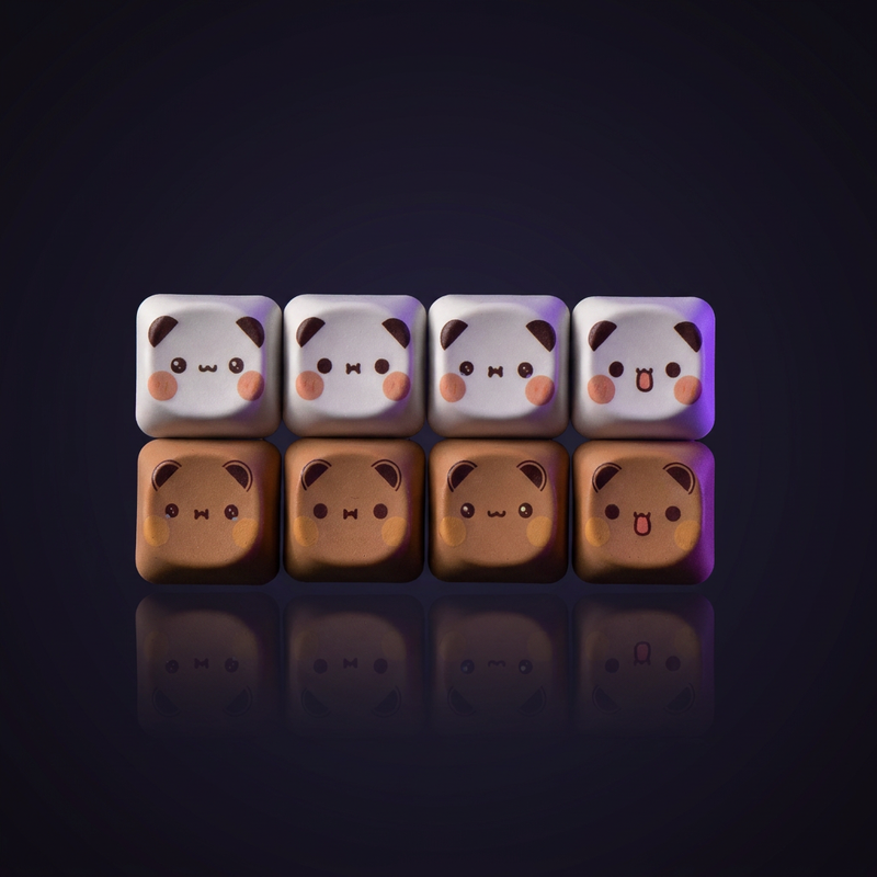 Bubu & Yier Keycap Accent Pack - 8pc PBT on a dark violet-lit backdrop