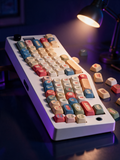 Instant Noodle keycap set on a cozy night desk, Midnight Atelier lighting