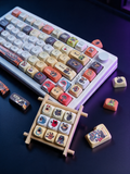 Bangboo Zenless Zone Zero keycap set on a minimalist desk, Midnight Atelier lighting