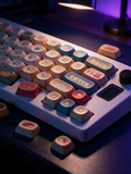 Instant Noodle keycap set on a lamp-lit desk, Midnight Atelier lighting