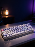 Columbina Genshin Impact keycaps, cozy night desk with warm lamp
